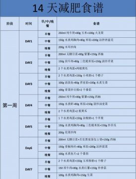 减肥食谱表格21天