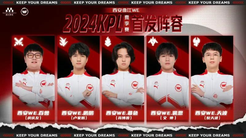 西安WE首发阵容公布-王者荣耀2024KPL夏季赛-迎战北京WB